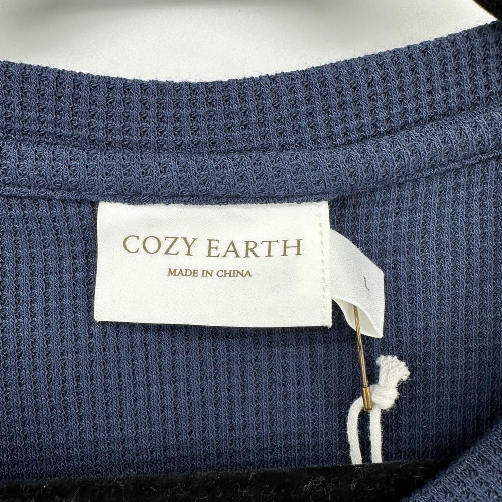 Cozy Earth Womens Bamboo Waffle Knit Long Sleeve Henley Navy Blue Size L NEW - Picture 4 of 11